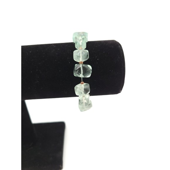 Genuine Aquamarine Beaded Stretch Bracelet Light Blue Stones USA - Picture 3 of 5